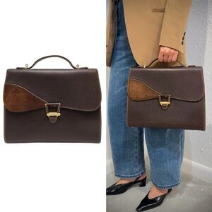 Auth Gucci 1980s Vintage Brown Leather Suede Top Handle Bag Briefcase Unisex